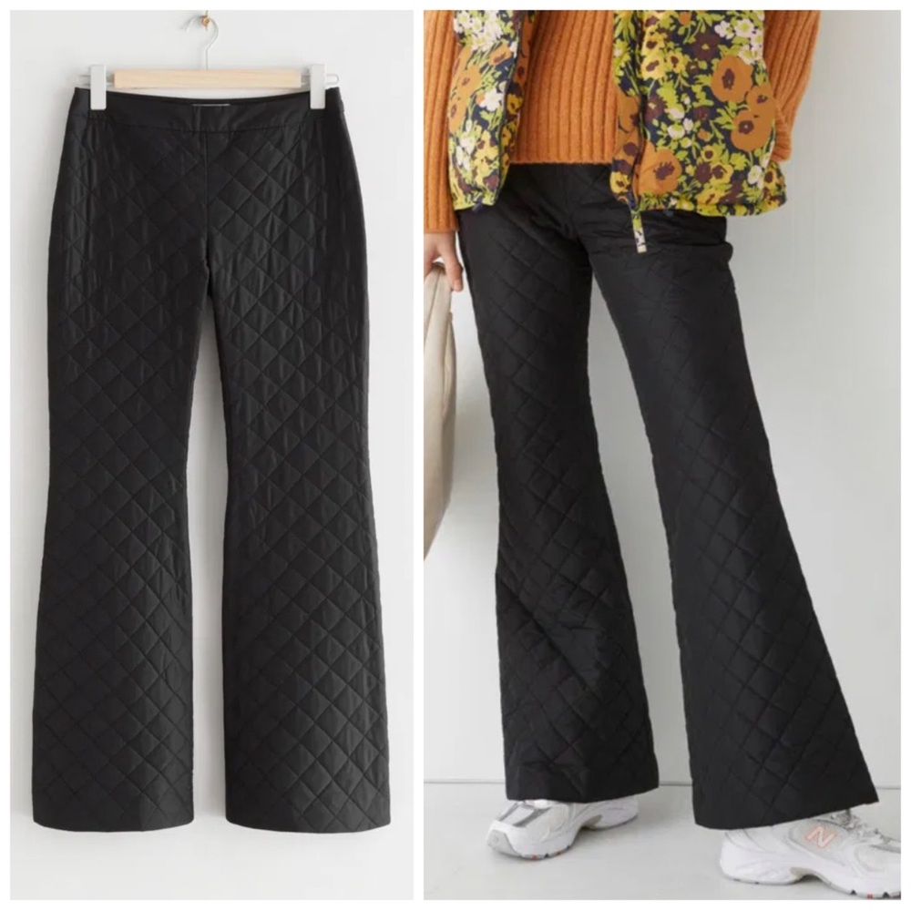 •& OTHER STORIES•‎ Black Flared Quilted Trousers Pant Size 12